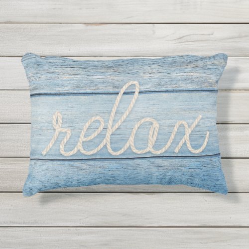 relax nautical rope word on wood outdoor pillow