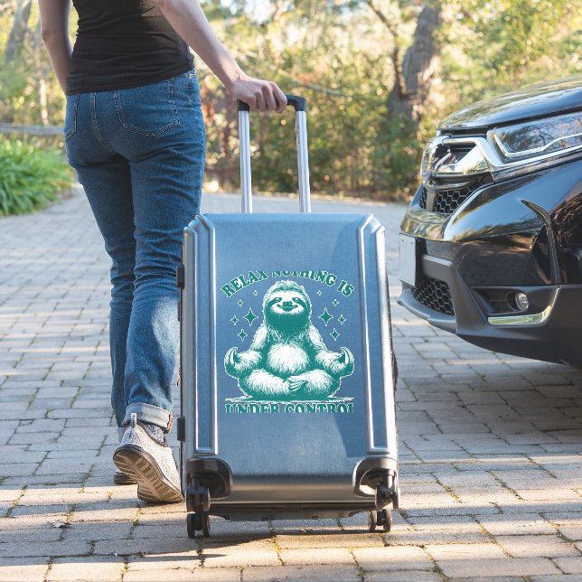Relax Nothing Is Under Control Sloth Yoga Sticker (Suitcase Insitu)
