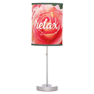 Relax Quote Beautiful Pink Rose Close-up Photo Table Lamp