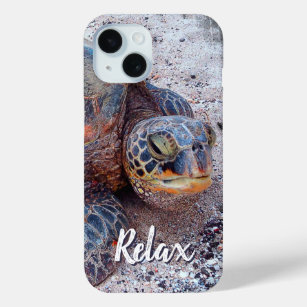 Relax Quote Hawaii Honu Sea Turtle Close-up Photo iPhone 15 Case