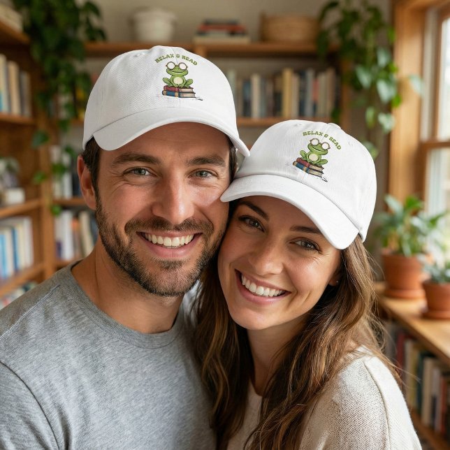 Relax & Read Cute Frog on Books | Funny Bookworm  Hat (Creator Uploaded)
