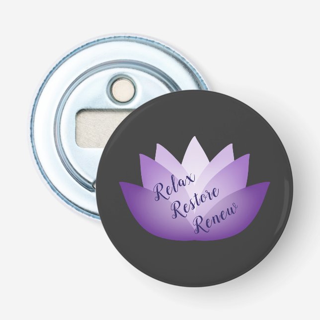 Relax Restore Renew Purple Lotus Flower Bottle Opener (Front)