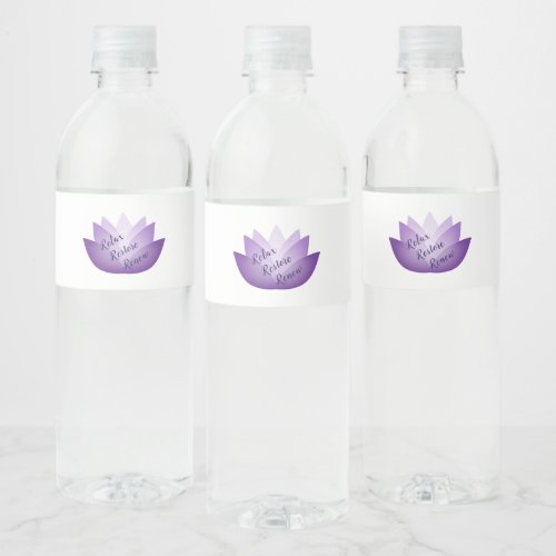 Relax Restore Renew Purple Lotus Flower Water Bottle Label