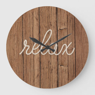 RELAX Rope Text On Teak Wood Large Clock