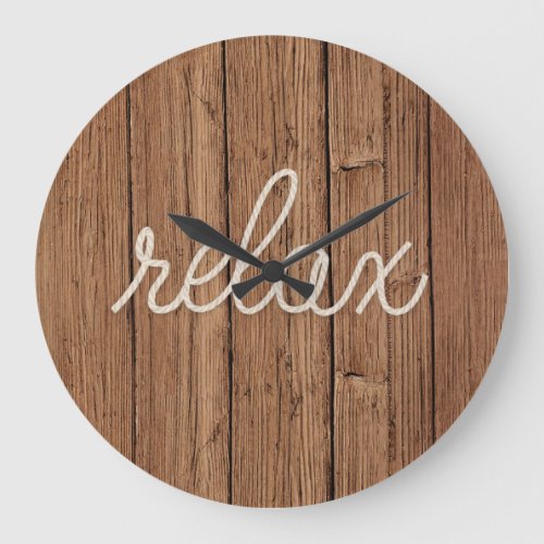 RELAX Rope Text On Teak Wood Large Clock