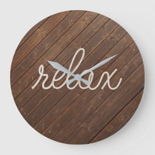 RELAX Rope Text On Teak Wood Large Clock