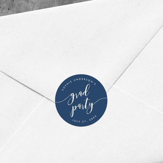 Relax Script Grad Party Editable Color Classic Round Sticker (Creator Uploaded)