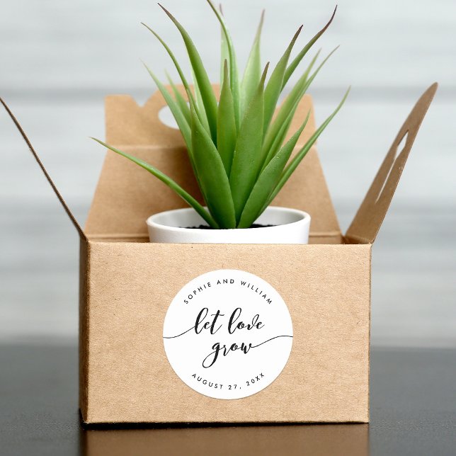 Relax Script Let Love Grow Wedding Favor Classic Round Sticker (Creator Uploaded)