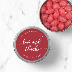 Relax Script Love and Thanks Custom Color Wedding Classic Round Sticker