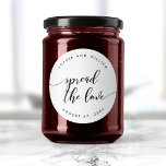 Relax Script Spread the Love Wedding Favor Classic Round Sticker<br><div class="desc">Wedding sticker featuring the words "Spread the Love" in a relax cursive script in black against a white background. Personalize it by replacing the placeholder text. For more options such as to change the font and it's size/color, expand /contract curve or the spacing between letters click the "Customize" button. *Please...</div>