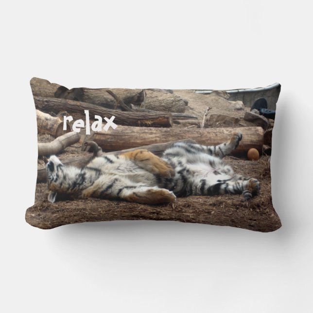 "Relax" Sleeping Tiger Lumbar Pillow (Front)