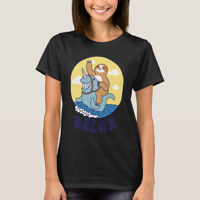 Relax Sloth riding a narwhal Cute Ocean Creature S T-Shirt (Front)