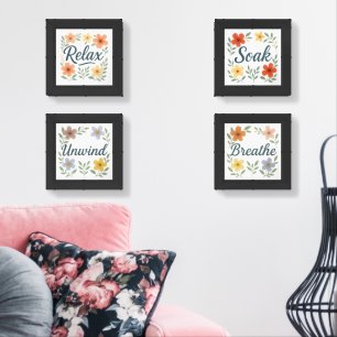 Relax Soak Unwind Breathe Bathroom Bedroom Wall Art Sets