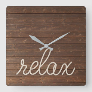 Relax text and nautical rope on teak square wall clock