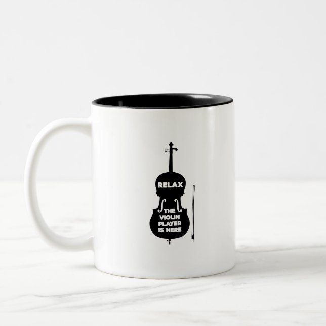 Relax The Violin Player is Here Two-Tone Coffee Mug (Left)
