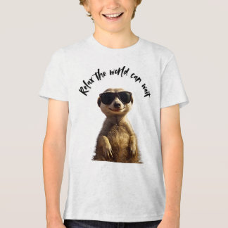 Relax – The World Can Wait | Cool Meerkat with Sun Tri-Blend Shirt