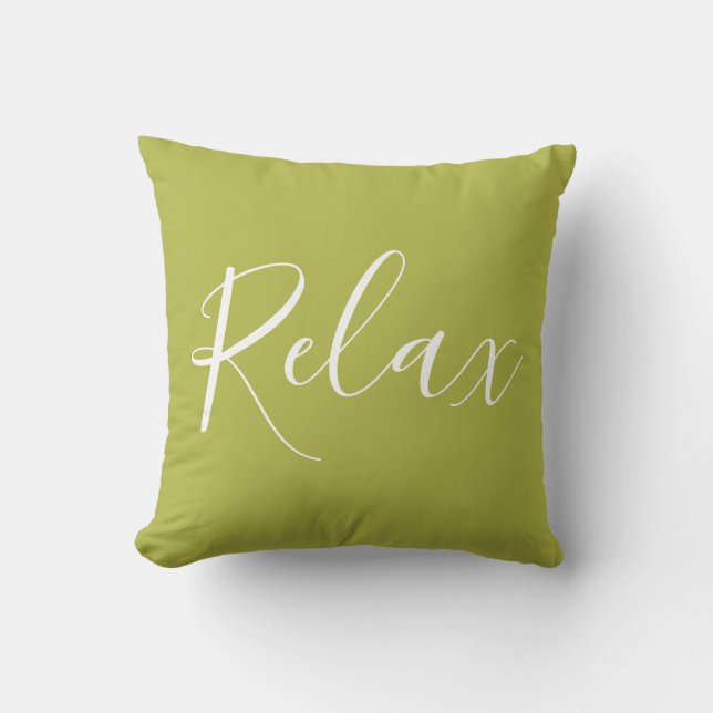 Relax Throw Pillow Apple Green White (Front)