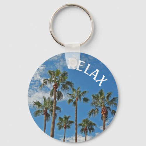 Relax Tropical Palm Tree Blue Sky Photo Paradise Keychain