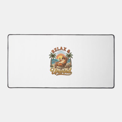 Relax & Unwind Beach Cat Vintage Engraving Design_ Desk Mat