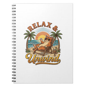 Relax & Unwind Beach Cat Vintage Engraving Design_ Notebook