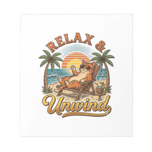 Relax & Unwind Beach Cat Vintage Engraving Design_ Notepad