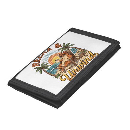 Relax & Unwind Beach Cat Vintage Engraving Design_ Trifold Wallet