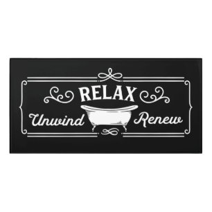 relax unwind renew bathroom inspirational word art door sign