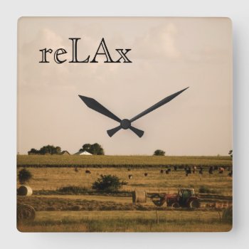 Relax Wall Clock With Pastoral Tractor Scene by WheatgrassDesigns at Zazzle