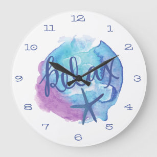 Relax Watercolor Starfish Beach Large Clock