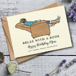 Relax with a Book Happy Birthday Mom Card<br><div class="desc">Celebrate your mom on her birthday with this funny acknowledgment of how hard she works. Original collage and line drawing illustration of a mom falling asleep in an armchair reading a book. Ideal for book lover mothers. Modern typography script with easy to use templates. Original artwork by artist Catherine Sweetman...</div>