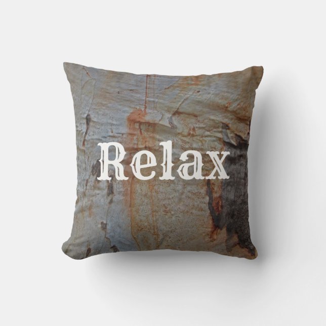 Relax Woodgrain Tree Bark Photo Brown Rustic Throw Pillow (Front)