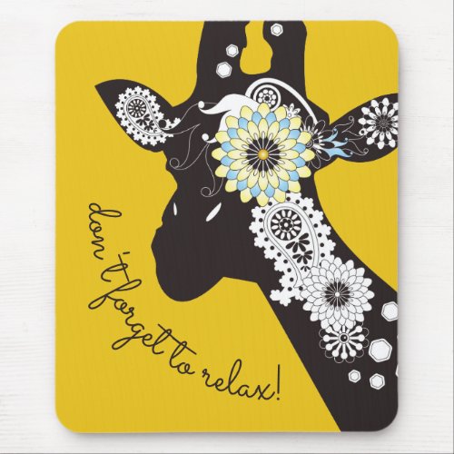 Relax _ Yellow Funky Cool Giraffe Mouse Pad