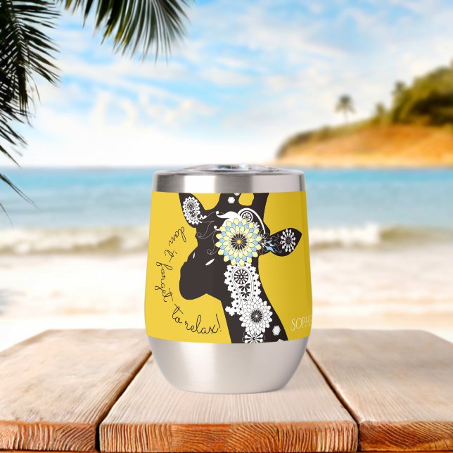 Relax - Yellow Funky Funny Giraffe Thermal Wine Tumbler (Beach (Rotated))