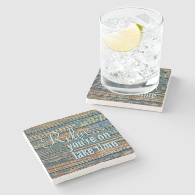Relax You Are On Lake Time Quote Stone Coaster (Side)