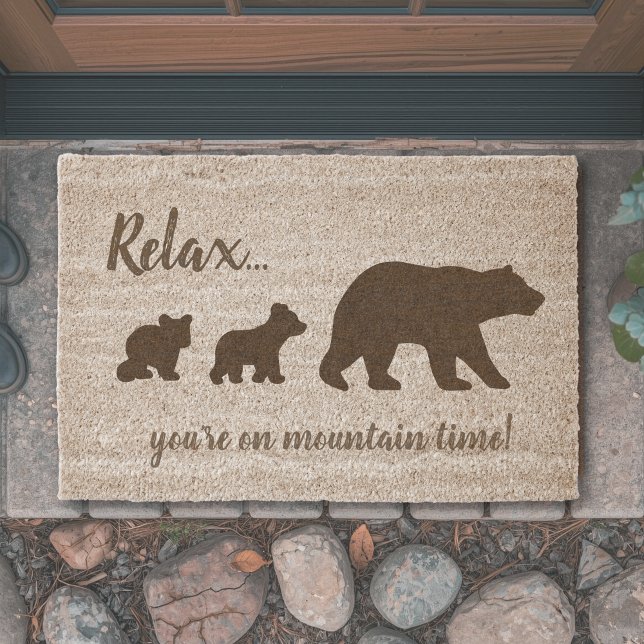 Relax, You’re on Mountain Time Bear Fiber Doormat (mountain lodge or cabin bear relax welcome mat
)
