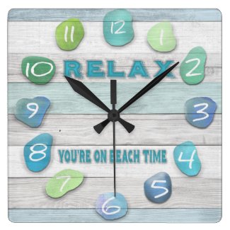 Relax, Your on Beach Time Driftwood Square Wall Clock