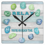 Relax, Your on Beach Time Driftwood Square Wall Clock