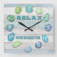 Relax, Your on Beach Time Driftwood Square Wall Clock