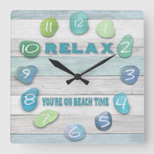 Relax, Your on Beach Time Driftwood Square Wall Clock
