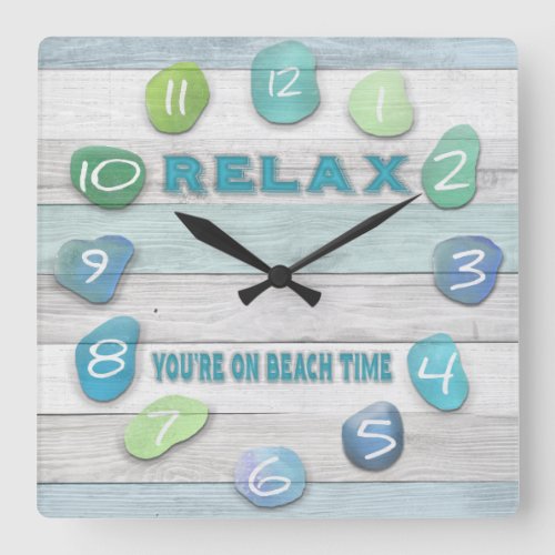 Relax Your on Beach Time Driftwood Square Wall Clock