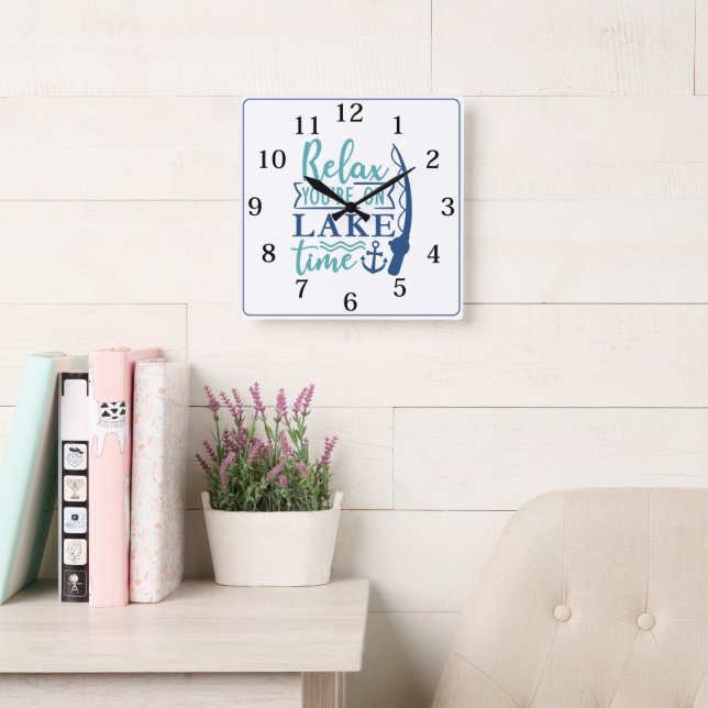 Relax You're On Lake Time Square Wall Clock (Reading Room)