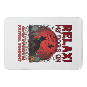 Relax Zombie Patrol Tonight Dog Halloween Red Moon Bath Mat