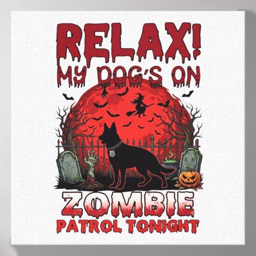 Relax Zombie Patrol Tonight Dog Halloween Red Moon Canvas Photo Tile