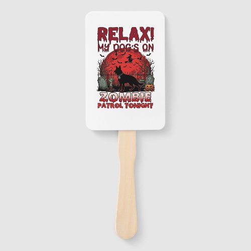 Relax Zombie Patrol Tonight Dog Halloween Red Moon Hand Fan