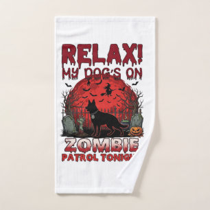 Relax Zombie Patrol Tonight Dog Halloween Red Moon Hand Towel