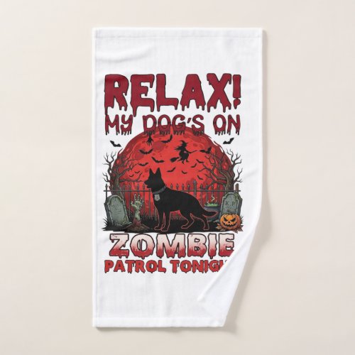Relax Zombie Patrol Tonight Dog Halloween Red Moon Hand Towel