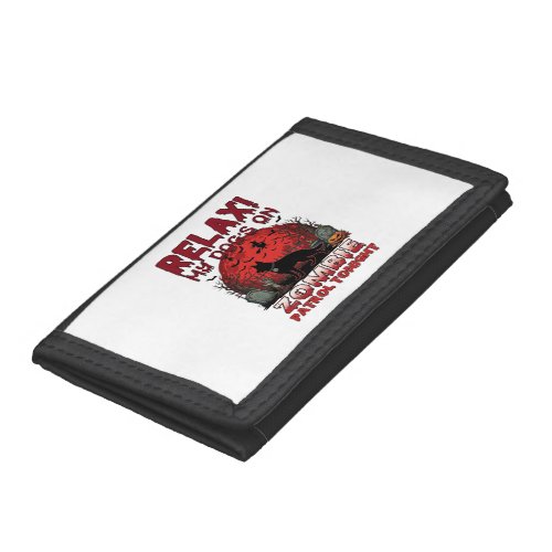 Relax Zombie Patrol Tonight Dog Halloween Red Moon Trifold Wallet