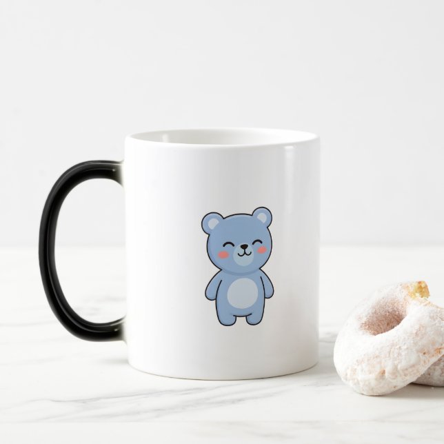 Relaxed Bear Minimal Kawaii Style Color Morph Mug (With Donut)