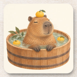 Relaxed Capybara in a Yuzu Soaking Tub Beverage Coaster