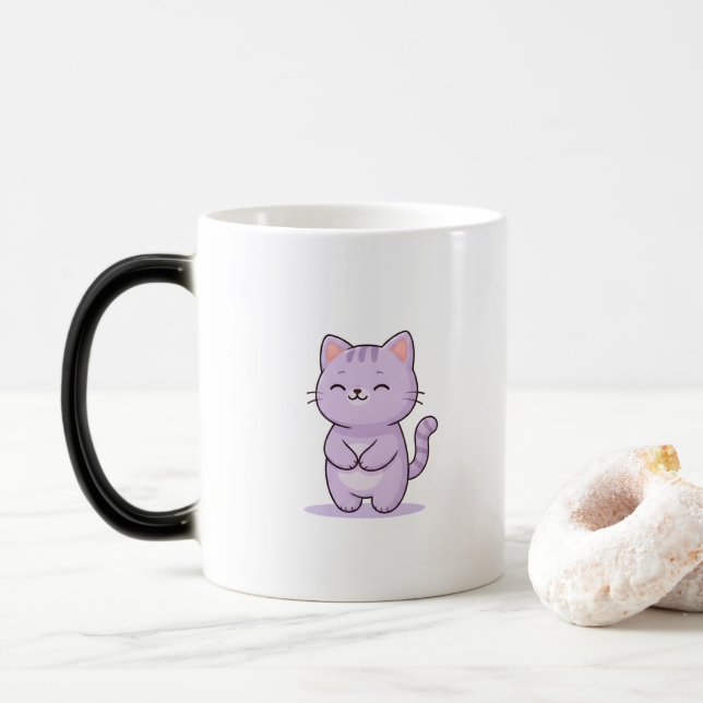Relaxed Cat Cute Cartoon Character Color Morph Mug (With Donut)